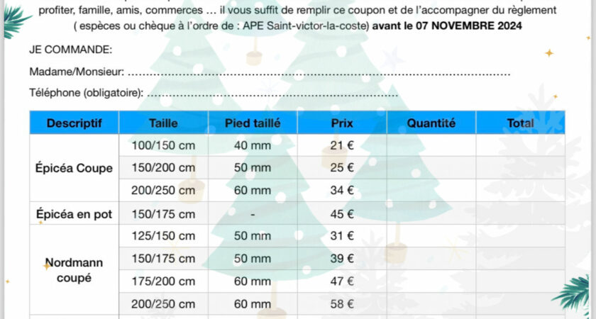 APE Vente de sapin