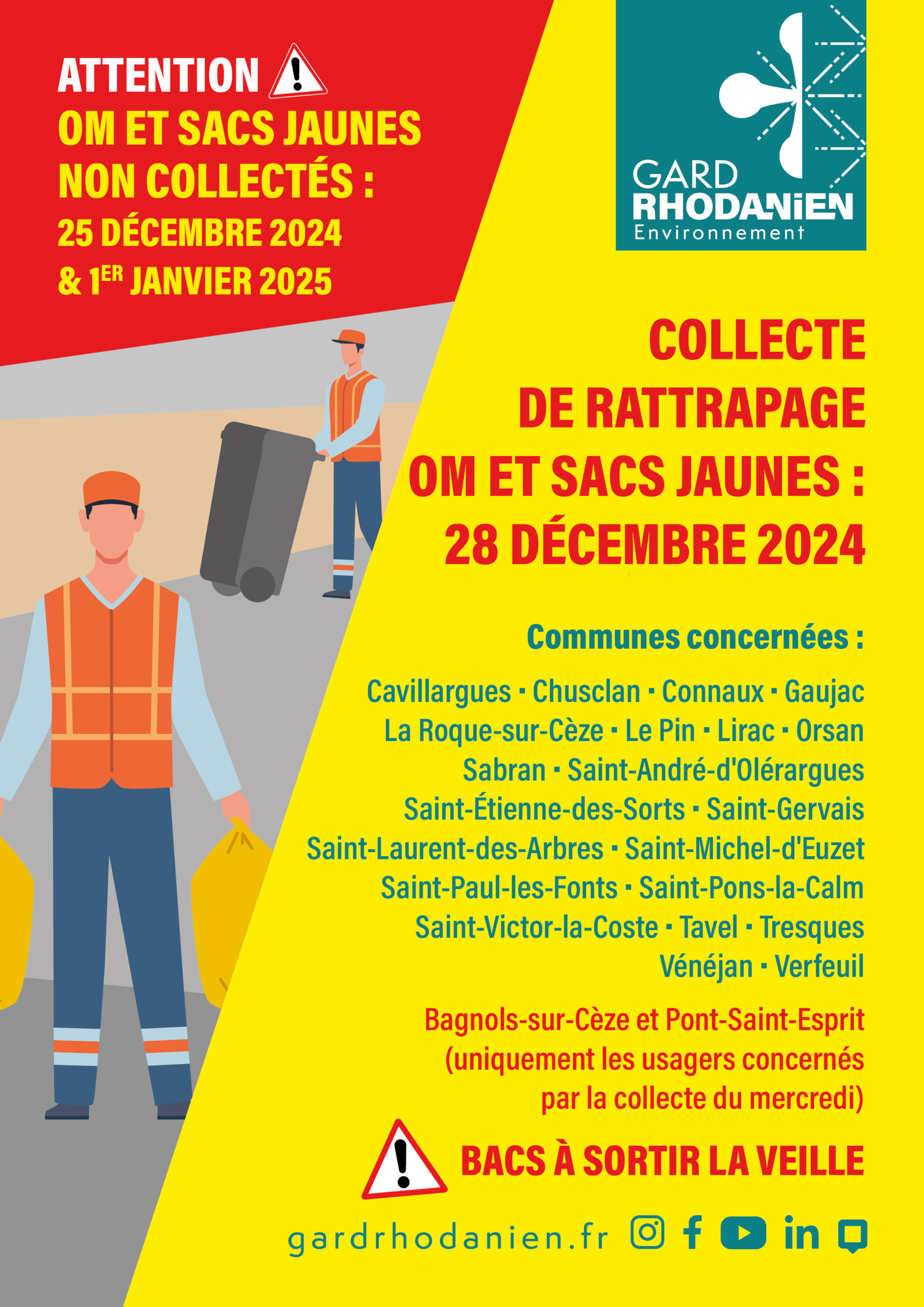 Collecte des ordures ménagères et sacs jaunes